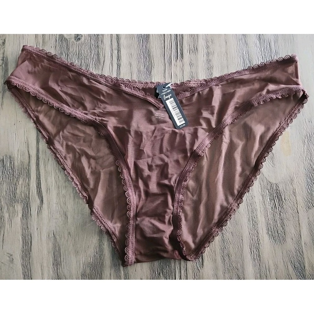 NWT BootayBag Sheer Mesh Brown Cheeky Panties Size Large